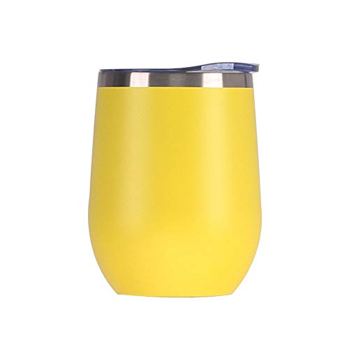 Gteller 12 oz bicchiere di vino in acciaio inossidabile senza stelo con coperchio, doppia parete isolato tazza da viaggio Perfetto per vino, caffè, bevande, champagne, cocktail (giallo)