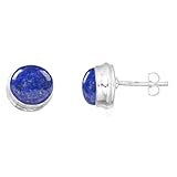 Pendientes de plata de ley 925 con lapislázuli azul de Jeweloporium para mujer, joyería bohemia de piedra redonda natural.