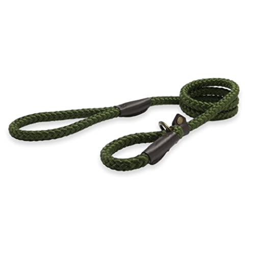 Ancol Heritage - Guinzaglio Antiscivolo per Cani, Cuccioli, Animali Domestici, Accessorio da Passeggio, in Nylon Verde, con estremità in Pelle Cucita a Mano, Resistente alle intemperie, Resistente