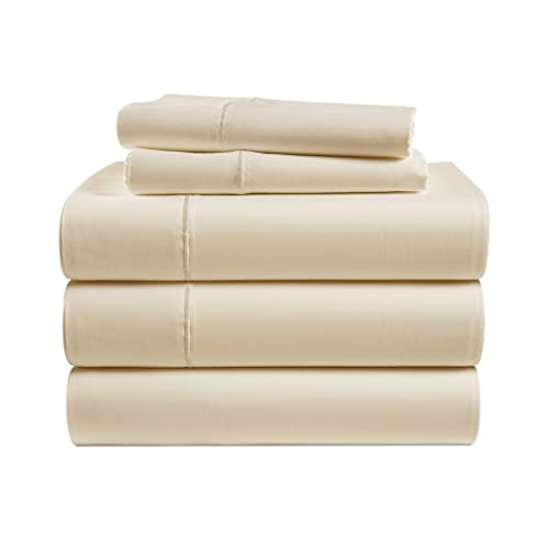 Image of LANE LINEN Split King Cooling Sheets Sets for Adjustable Bed Sateen - Ivory | Split King Bed Sheets - 5-Piece Set, Long-Staple Egyptian Cotton, For A Cool, Restful Sleep, Softer With Every Wash