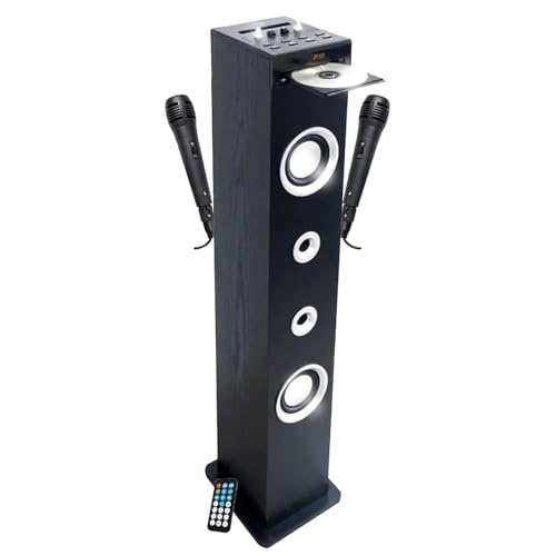 INOVALLEY Tour de Son Lecteur CD et Karaoké HP49CD - 100W - USB Bluetooth Radio FM, 2 Microphones avec Supports - Télécommande