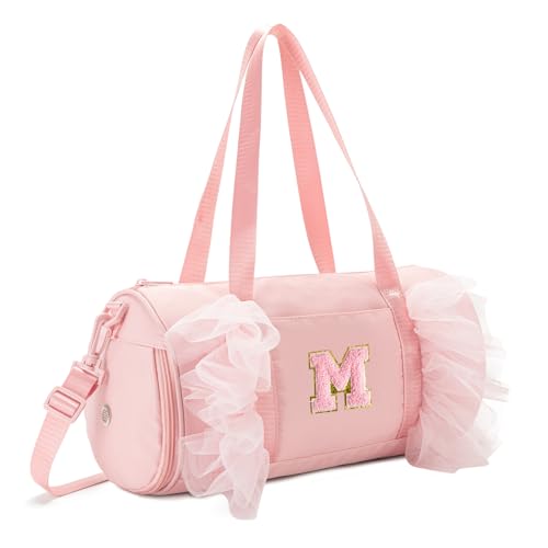 Gitus Birthday Gifts for Girls Age 4-8 Personalized Dance Bag Duffle Bags with Initial Letter Patch Ballets Bag for Girls Mini Travel Tote (Light Pink-M)