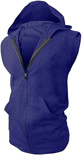 PAIZH Men's Sleeveless Workout Hoodie Zip-up Vests Gym Bodybuilding Lifting Tank Tops(M,Blue)