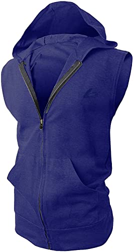 Paizh Men's Sleeveless Workout Hoodie Zip-Up Vests Gym Bodybuilding Lifting Tank Tops(M,Blue) #TOP10
