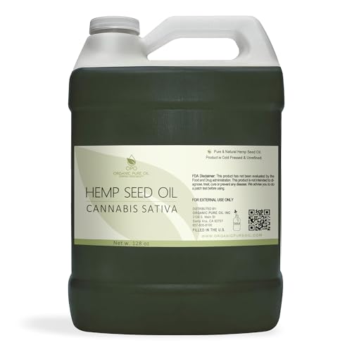 Hemp Seed Oil - 100% Pure, Unrefined, Cold Pressed, Organically Sourced, All-Natural Non-GMO, Extra Virgin, Undiluted, Carrier Oil - Bulk 128 oz / 1 Gallon - Tinctures, Blends, DIY, Essential Oils