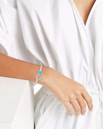 Genuine Turquoise Heart Bracelet, Sterling Silver Native American Dainty Bangle Adjustable Cuff Jewelry for Women, Fit for 6.5 7 7.5 Inches3