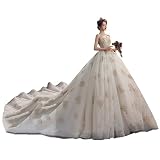 Robe de mariée sexy pour femme épaule dénudée jupe longue fête formelle mariée dentelle jarretelles robes robe de bal de mariée belle (Couleur : Champagne-Tailing Size : X-Small) (Champagne Tailing)