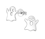 SAE99 Pendientes de tuerca de plata de ley 925 con diseño de fantasma de Halloween, múltiples piercings, aretes minimalistas delicados, Plata, plateado