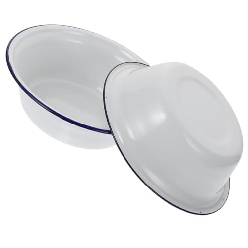 Warmhm Ciotola Smaltata Retrò Bianca 22 Cm, Lavabo Smaltato Spesso Per Insalata e Mescolare, Set 2 Pezzi Per Uso Domestico e Cucina Classica