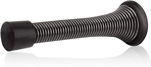 Image of HOMOTEK 1 Pack Oil Rubbed Bronze Spring Door Stops,3-1 /8 inch Heavy Duty Door Stop - Flexible Spring Door Stopper with Low Mounted Black Rubber Bumper Tips