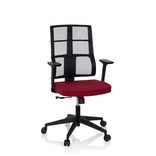 hjh OFFICE 810027 Profi Bürostuhl SPINIO Stoff Schwarz/Rot Büro Drehstuhl mit Netzrücken, Rückenlehne höhenverstellbar