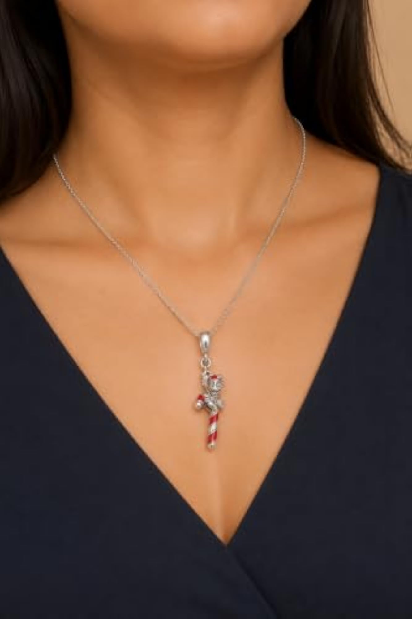 Women's 925 Sterling Silver Candy Cane Pendant Charm, Gift