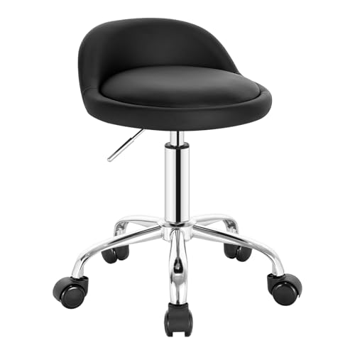 WOLTU Rollhocker mit niedriger Rückenlehne, Bürohocker mit Rollen, Drehstuhl höhenverstellbar, Arbeitshocker Schwarz für Massage Salon Kunstleder, BS133sz
