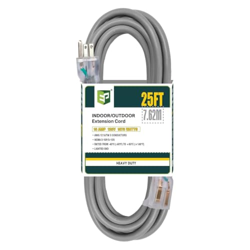 EP 25 Ft 12/3 SJTW Lighted Outdoor Extension Cord Grey