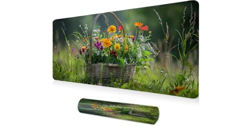 Grand tapis de souris de bureau motif panier de fleurs pour décorer votre espace de travail
