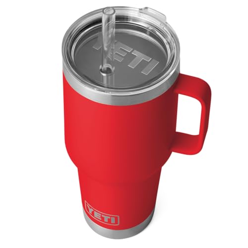 YETI Rambler Straw Mug, Stainless Steel Vacuum Insulated Mug with Stronghold Lid, Rescue Red, 35 oz (1 l)
