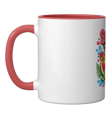 Summer Melon Crew Tropical Vacation Vibes Ceramic Mug, Red/White