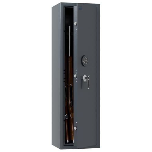 Profirst Armoire à fusils Shooter 5 EN0 Noir Acier Protection incendie limitée Serrure électronique Alimentation d’urgence Pour 5 armes longues Support en mousse Incl. matériel de fixation