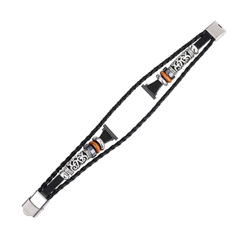 Pulsera de cuentas vintage para reloj inteligente étnico de piel sintética y adornos de metal