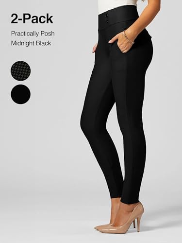 Conceited 2-Pack Stretch Slacks for Women - Wear to Work - Slim Leg Dress Pants with Pockets - Practically Posh, Black - (Large)3
