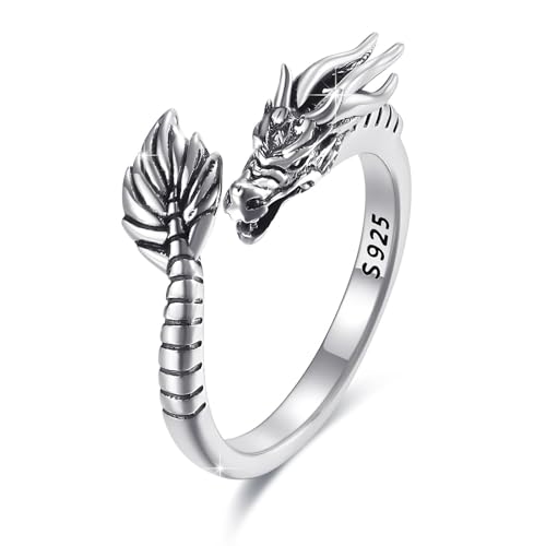 Bague dragon gothique en argent 925 taille ouverte pour homme et femme