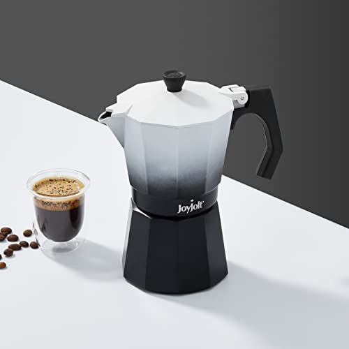Joyjolt Italian Moka Pot 6 Cup Stovetop Espresso Maker. Black Aluminum Coffee Percolator Coffee Pot With Heat Resistant Handles! Portable Espresso Maker Camping Coffee Pot, Stove Top Cafetera #TOP6