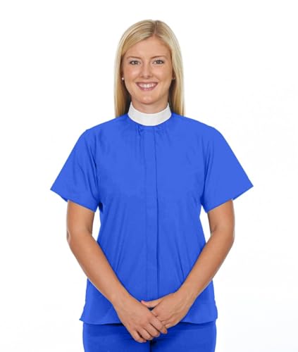 FOR HIS SERVICE Ladies Full Collar Clergy Shirt - (Includes Banded Collar) - Short Sleeves - Royal Blue, 18