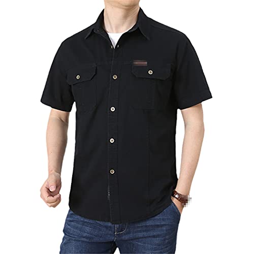 Chemise d'été homme avec plusieurs poches fonctionnelles en noir L