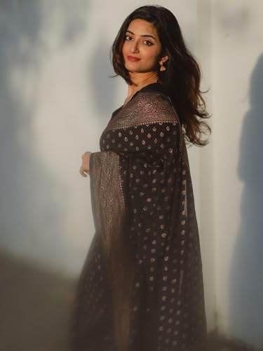 Image of Shasmi Women's Navy blue Banarasi Pure Kanjivaram Silk Saree Soft new ladies Design Wear Pattu Sarees 2026 Cotton Party Sari collections With Blouse Piece for Wedding sadi (KS-224)