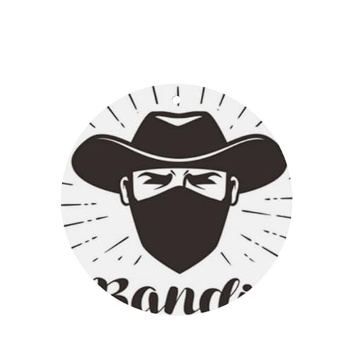 吊り下げ式車用芳香剤カード 2枚パック - 長持ちする吊り下げ式アロマセラピーカード (ラベンダーの香り) 車、自宅の寝室、ワードローブ、靴箱などに最適。ユニセックス (マスクを着けたカウボーイの怒れる盗賊ギャングスターラベルの肖像)