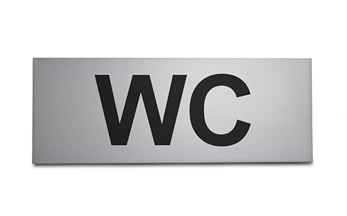 SynMe WC-Schild - Aluminium Eloxiert, Schick & Edel 16x6cm - Starke 3M Klebefläche - Toilettenschild für Herren/Damen - Türschild Toilette