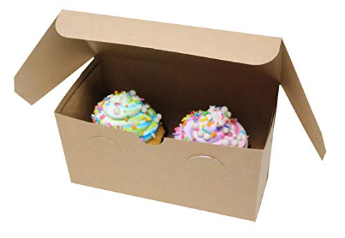 50 Pack Kraft Cake Boxes for Gifting and Baking, Brown Bakery Boxes in bulk for Cupcakes, Cookie Box, Macarons, Pastry, Donuts, Treats, No Window Locking Corners | 8x4x4 Inch (2 Cupcakes)-Creative Bag