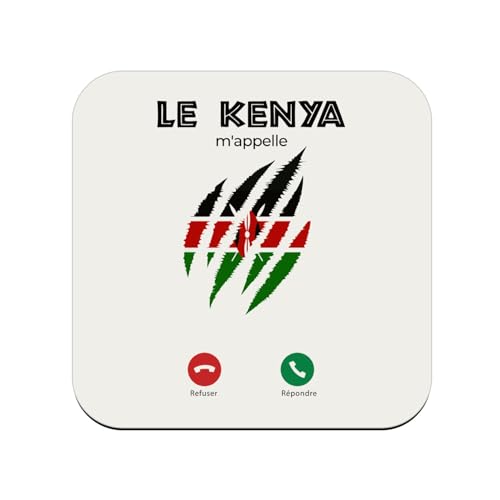 sous Verre en Bois - Le Kenya m'appelle Drapeau Culture - 1 unité (95 x 95 mm)