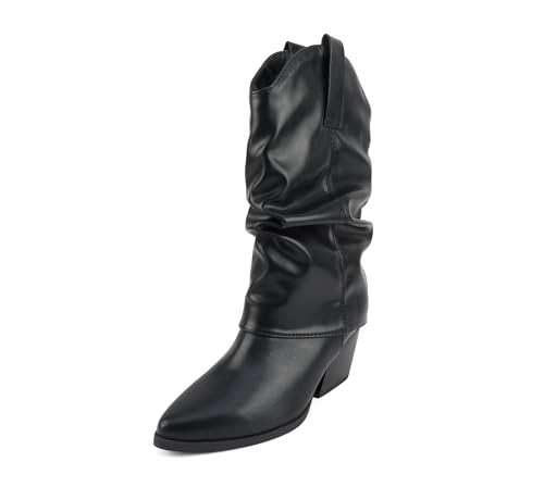Soda “Otter” ~ Women Pointed Toe Low Heel Mid Calf Slouchy Boots2