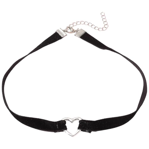 CREATCABIN 2 Stück Schwarze Choker Halsketten Leder Samt Für Damen Verstellbar Herz Choker Set Grunge Punk Klassisch Gothic Halsband Schmuckkette Für Cosplay Halloween 35.5/44cm