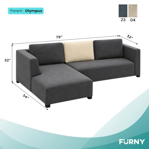 Image of FURNY Olympus 4 Seater LHS L Shape Sofa Set | Plush Velvet Suede Fabric | Modern Design | Soft Comfort Dual Color Cushions for Living Room, Office & Hotels (Dark Grey-Cream)