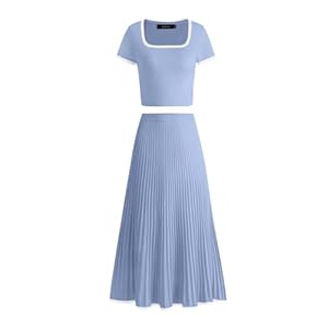 ZESICA Womens Casual Two Piece Skirt Sets Ribbed Knit Short Sleeve Crop Top and Pleated Skirts Matching Set Summer Outfits
