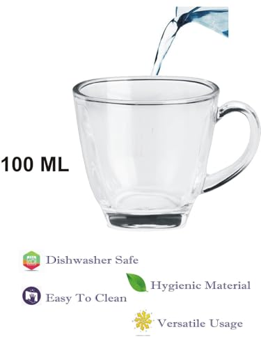 Image of AFAST Clear Glass Coffee & Tea Cups /Mugs, Set of 4 - 100 ml Each, Stylish Transparent Glassware, Ideal for Tea, Coffee, Milk, Juice, Office & Home Use