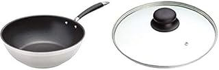 Amazon Basics 11" Wok pan (28cm) & MasterClass KitchenCraft Replacement Glass Saucepan Lid Designed to Fit All Saucepans and Frying Pans, 28 cm