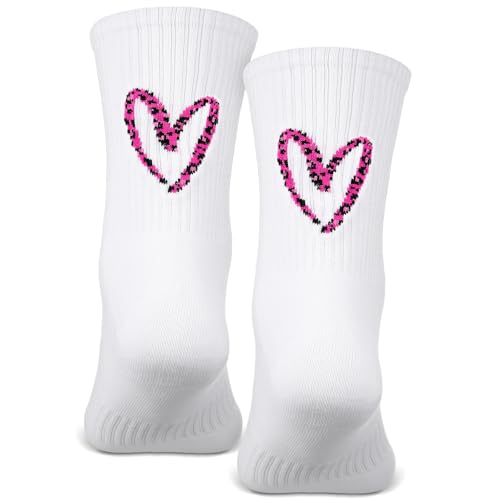 Otuuz Leo Tennissocken Leoparden Tennis Socken Leopardenmuster Lustige Kuschelsocken Leoprint Socks Crew Sportsocken für Damen Männer Frauen(Rosa,Herz)