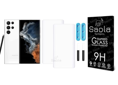 Image of Saola Curved UV Tempered Glass For Samsung Galaxy S22 Ultra 5G. Comes With UV Light & Glue For Finest Pasting. Edge To Edge Protection With Case Friendly Fit. (Pack Of 2)