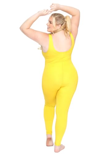 Image of STRETCH IS COMFORT Womens Plus Size Tank Unitard Athletic Rompers For Women | 95% cotton 5% spandex, round neckline, sleeveless straps, U-back, seamless front, one piece outfits for women, workout romper