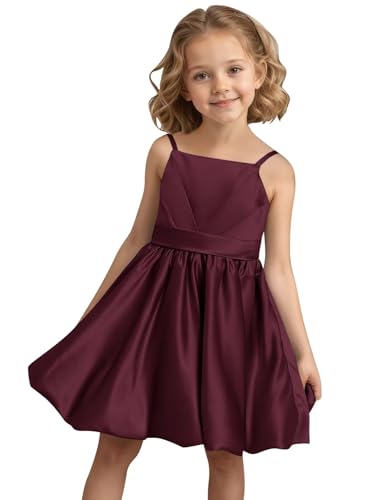 Short Satin Flower Girl Dress Spaghetti Strap Bow Elegant A-Line Girls First Communion Dresses Party Formal Gowns