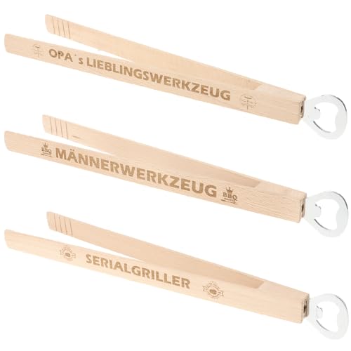 3er Set Grillzangen aus Buchenholz mit Lasergravur|Lustige Sprüche|Grill Zubehör für Holzkohlegrill Gasgrill|Grillbesteck|Geschenke für Männer Papa Ehemann Opa|Grillgeschenk(3er Grillzangenset 1)