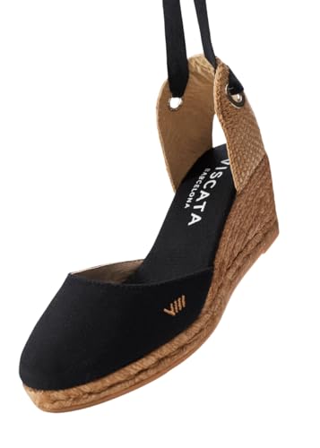 Image of Viscata Sagaro Espadrille Canvas Wedges with Ankle Laces Spain Handmade 2 inch Heel Women's Sandals with Breathable Organic Cotton Canvas and 100% Natural Jute for all Occasions: Casual, Work, Party