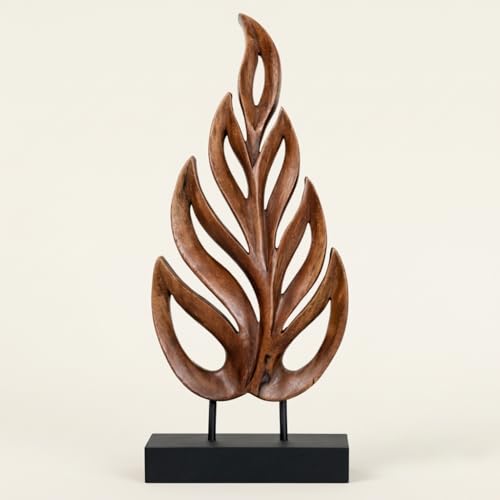 Decozen Wooden Leaf Sculpture - Hand Carved Solid Wood Coffee Table and Christmas Decor and Western Decor Accent for Living Room, Mantel, Bookshelf Décor, Christmas Decorations, Thanksgiving
