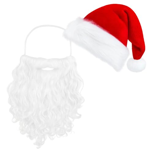ZocRjvN 2er Set Weihnachtsmütze Und Weihnachtsmann Bart,...
