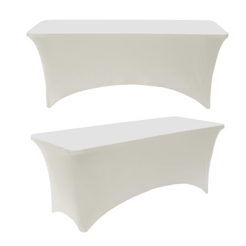 Chaisang 2Pack 6FT Royal Blue Rectangle Spandex Tablecloth Elastic Banquet Table Cover for Birthday Kitchen Wedding Party (Ivory)