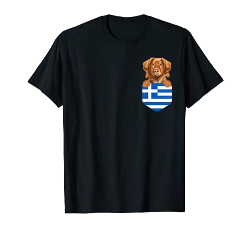 Greece Flag Duck Tolling Retrievers Dog In Pocket T-Shirt, Black