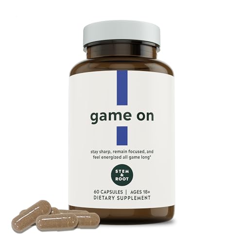 Stem & Root Game On Caffeine & L-Theanine Pills | Nootropics Supplement to Improve Energy, Memory, Focus & Concentration, 60 Capsules (1 Month Supply)